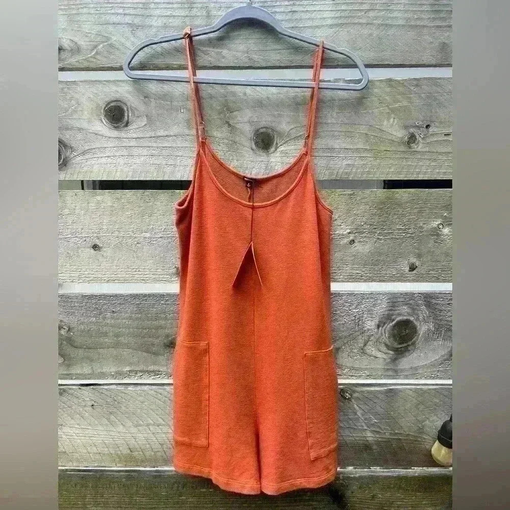 Monrow $128 Revolve Comfy Faded Rust‎ Supersoft Easy Romper Beachy Vacay Resort